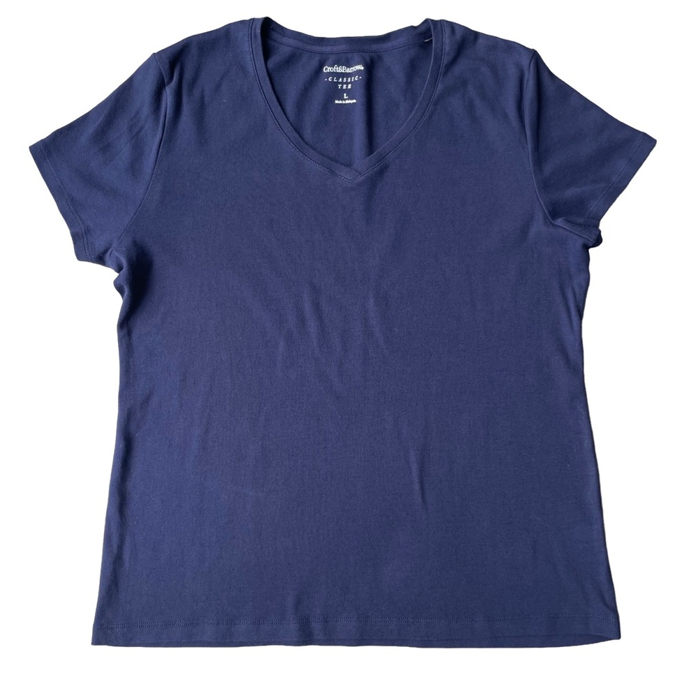Croft & Barrow Women's Classic V-Neck T-Shirt Navy Size L Layering